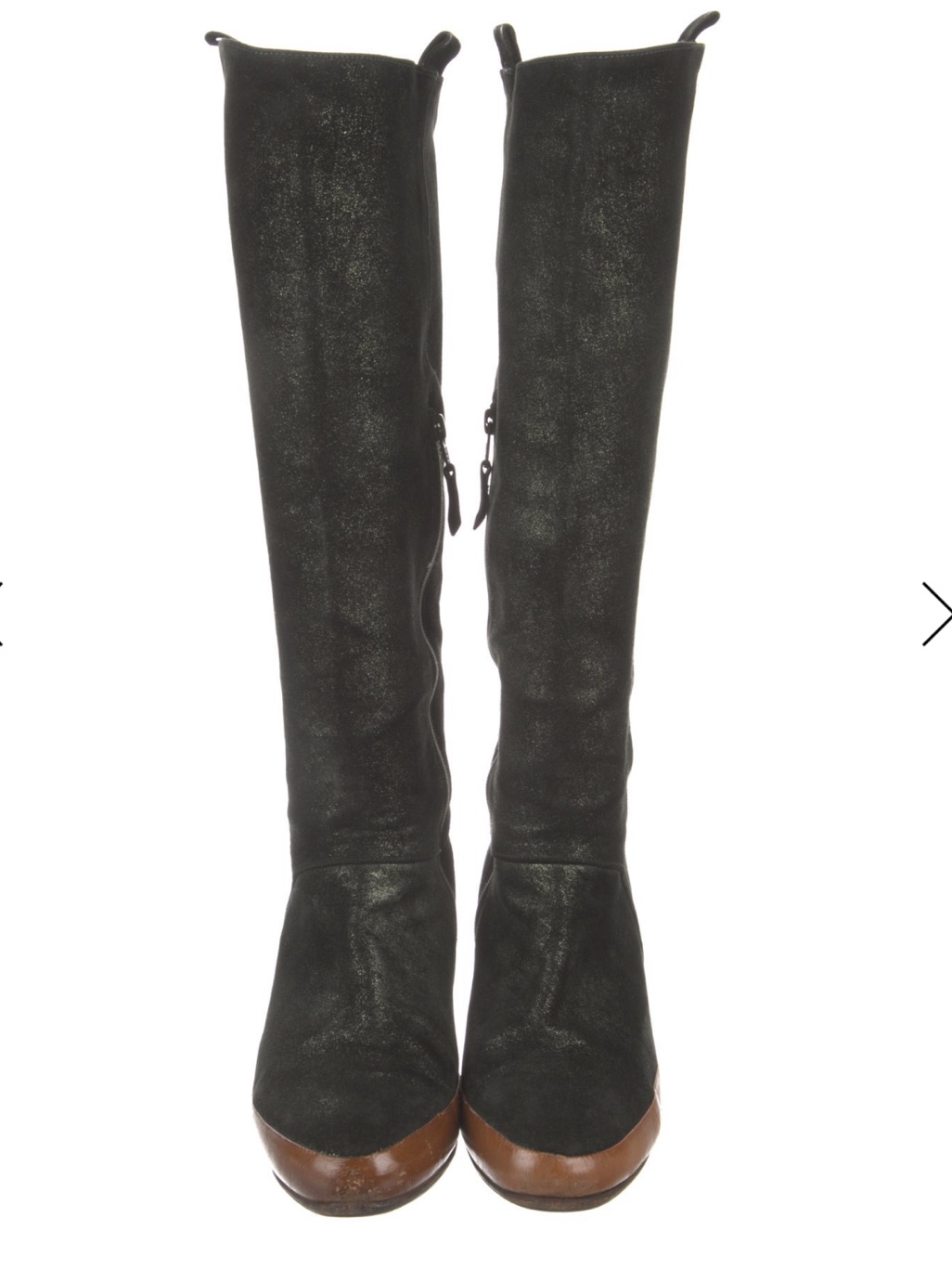Dries Van Noten Knee-High Suede Boots In Dark Green With Sparkle